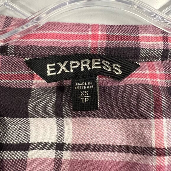 Express Women's Criss Cross Neck Long Sleeve Plaid Pullover Top Size XS - Picture 8 of 9